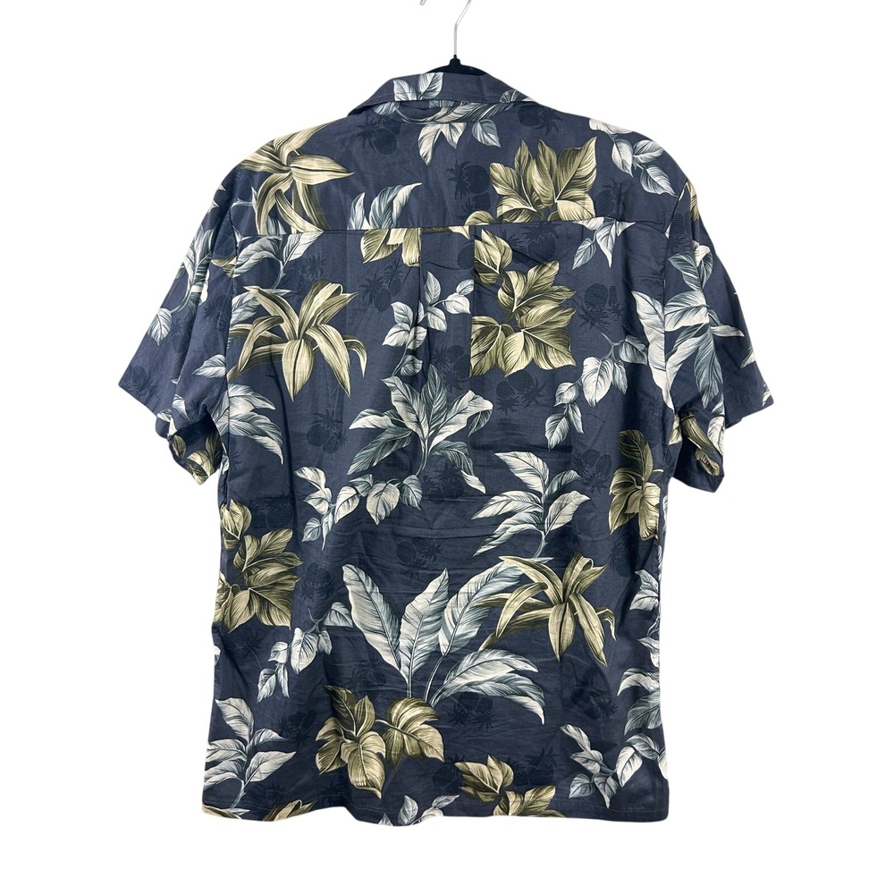 Palmwave Hawaii Mens Gray Cotton Tropical Palm Leaf Camp Shirt Medium C9-A810B - Picture 2 of 8